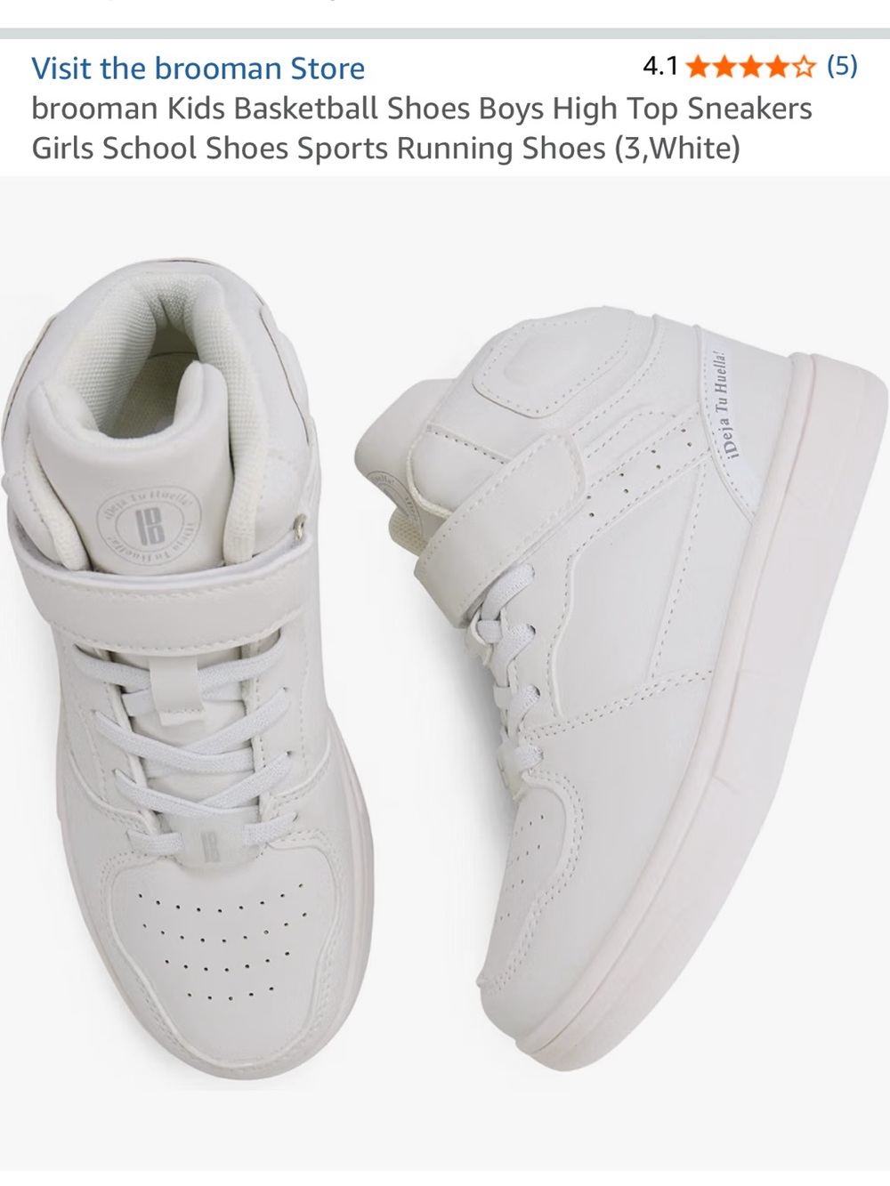 Amazon White Kids High-Top Sneakers with Strap